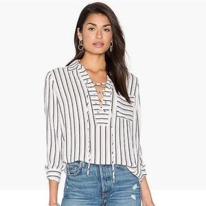 Wayf long sleeve lace up collared top